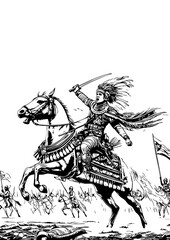 Indigenous Warrior Portrait – Tribal Line Art Illustration