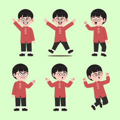 Cute Chinese Boy with Glasses Cartoon Character Collections