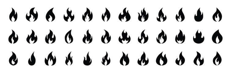 Set of fire flame icon symbol vector on white background