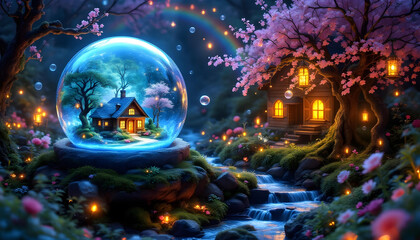 Magical Fantasy Mini Forest Landscape in Night