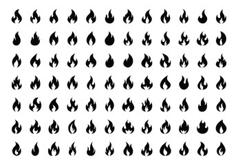 Set of fire flame icon symbol vector on white background