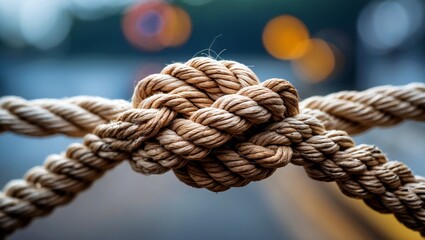 Close up of strong rope tied in secure knot