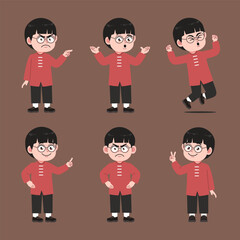 Cute Chinese Boy with Glasses Cartoon Character Collections