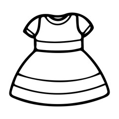Beautiful baby girl dress. Hand drawn doodle. Blouse with skirt. Party clothes for little child. Childhood. Vector line art illustration.
