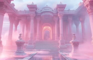 An Opulent Pink Marble Palace Floating in the Sky