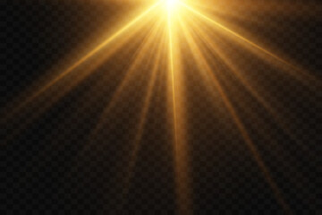 Obraz premium Light effect of flash and glare, light rays. On a transparent background.
