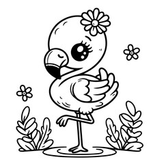 vector illustration of a flamingo with a flower
