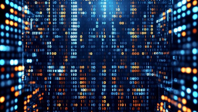 Complex network of binary code representing modern technology