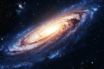 Fototapeta premium Stunning View of Spiral Galaxy with Bright Core and Starry Background in Deep Space
