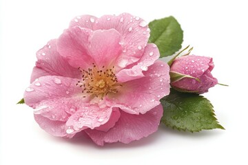 Obraz premium Damask Rose with Water Drops. Fresh Organic Pink Rose Petals for Spa Treatment