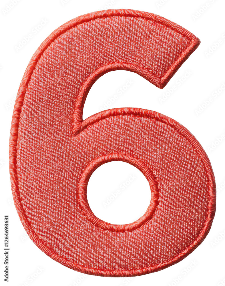 Aufkleber embroidered red number six on transparent background textile numeric patch