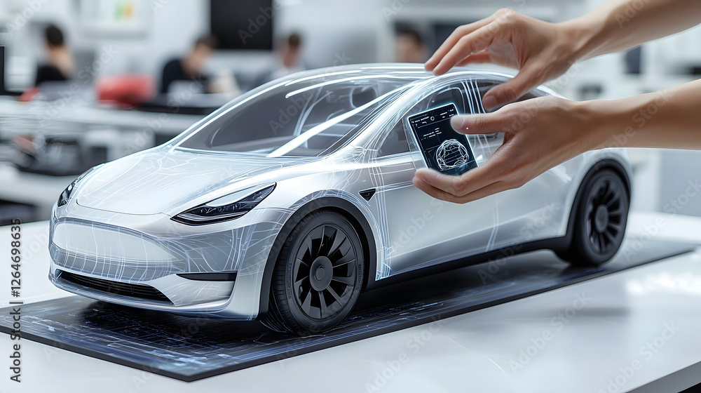 Aufkleber designer s hands working with floating holographic controls to shape and customize the interior desi