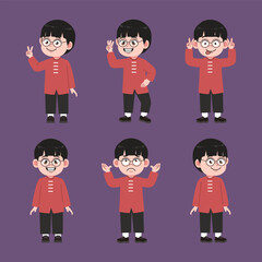 Cute Chinese Boy with Glasses Cartoon Character Collections