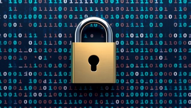 Digital padlock against binary code for data security