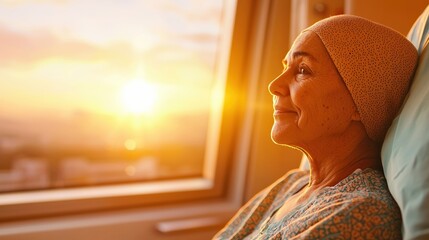 Emotional serenity cancer patient at hospital window