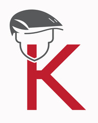 Initial Letter K Labour Day Logo Concept With Safety Helmet Symbol Vector