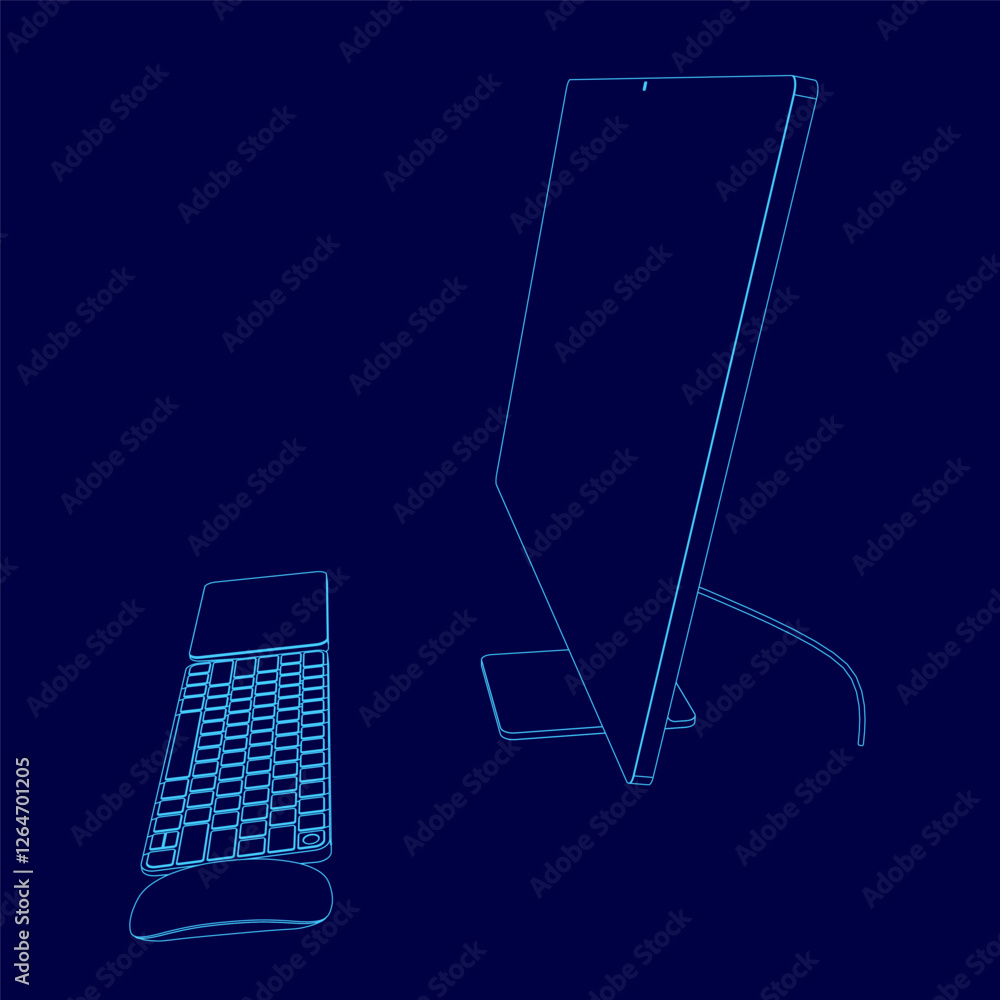 Poster a computer monitor and keyboard are shown in a blue background. the monitor is turned off and the ke