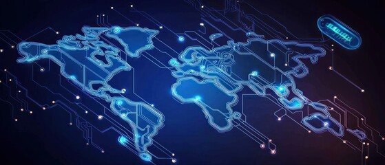 Obraz premium Glowing Blue Digital World Map Network