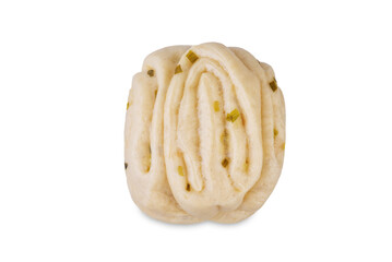 Asian scallion bun on a white isolated background