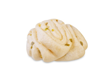 Asian scallion bun on a white isolated background