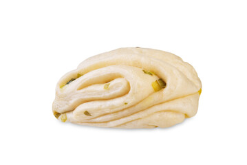 Asian scallion bun on a white isolated background