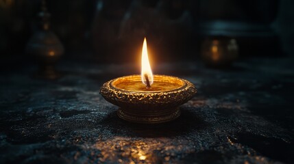 A colorful rangoli design made with rice flour and petals, adorned with small diyas 