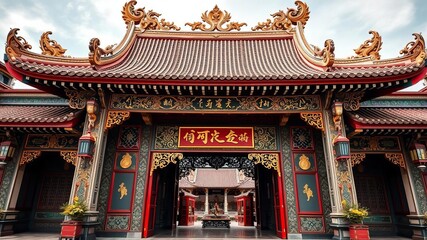 Fototapeta premium Ornate traditional gate at Thai Chinese Cultural Centre in Udon Thani, Thailand, chinese, ornate, thailand