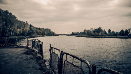 view of the river and the forest from the embankment Chernobyl