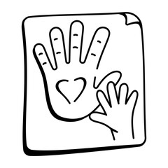 Handprint on paper icon in doodle style 

