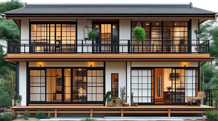 Obraz premium Modern Japanese Style Two Story House Design