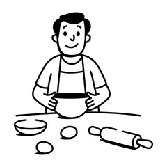 Dad baking in kitchen, doodle style icon 

