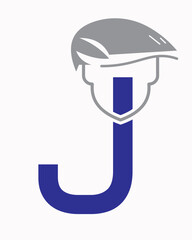 Initial Letter J Labour Day Logo Concept With Safety Helmet Symbol Vector