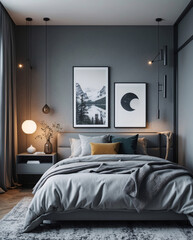 Scandinavian inspired bedroom with neutral colored furniture large bed mirror lamp and a calming nature view from the window Modern Interior Design Inspiration