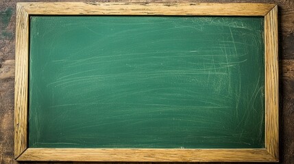 A green blackboard set against a wooden frame, ready for teaching.