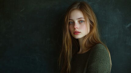 Fototapeta premium A studio shot of a blank blackboard framed with a wooden border.