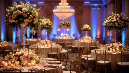 Fototapeta premium Elegant wedding reception with luxurious floral decor