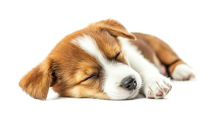 Portrait of a cute sleeping puppy isolated on transparent background