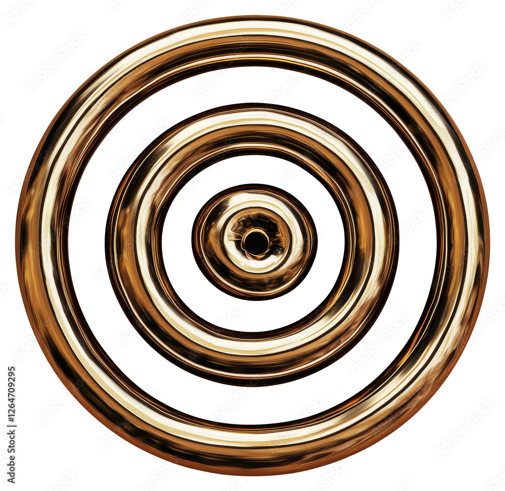 Poster golden metallic concentric circles radiating on transparent background design element