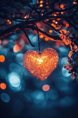 Lighted Heart on Tree Branch