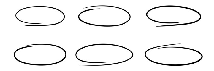 Set Collection Hand-Drawn Ellipse Circle Sketches Illustration