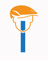 Initial Letter I Labour Day Logo Concept With Safety Helmet Symbol Vector