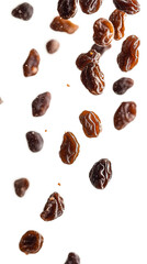 Obraz premium Raisins, dried fruit falling isolated on transparent background