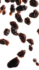Obraz premium Falling bunch of dried fruits or raisins isolated on transparent background