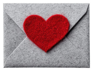 Gray Felt Envelope with a Textured Red Heart on Transparent Background Design Element