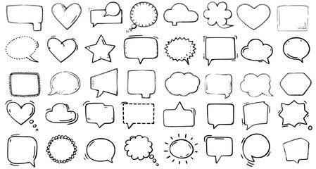 Bubble icon. Vector illustration of a speech bubble symbol. Outline doodle style. Blank cartoon communication element. Perfect for messages, dialogue, thoughts, and comic book designs. Simple and mode