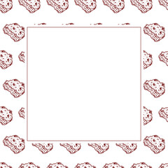 chocolate chip cookies frame. doodle chocolate cookies square frame. hand drawn cookies frame background. chocolate cookies background