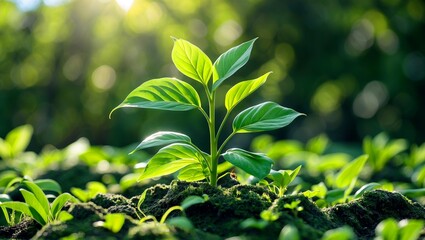 Obraz premium Fresh green plant thriving in sunlight's embrace
