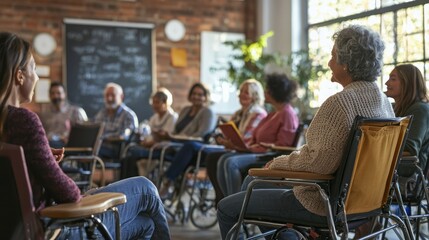 A visually impaired community gathering for an educational workshop.