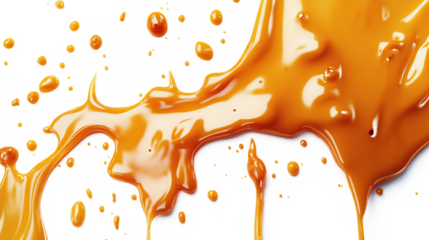Delicious sweet caramel splash isolated on transparent background