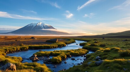 Mountain lake and sky landscape in winter